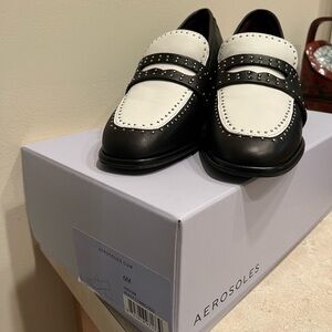 AEROSOLES Black and White Loafer Slip-Ons